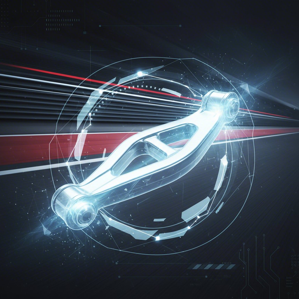 conceptual illustration of a performance cars control arm under dynamic stress