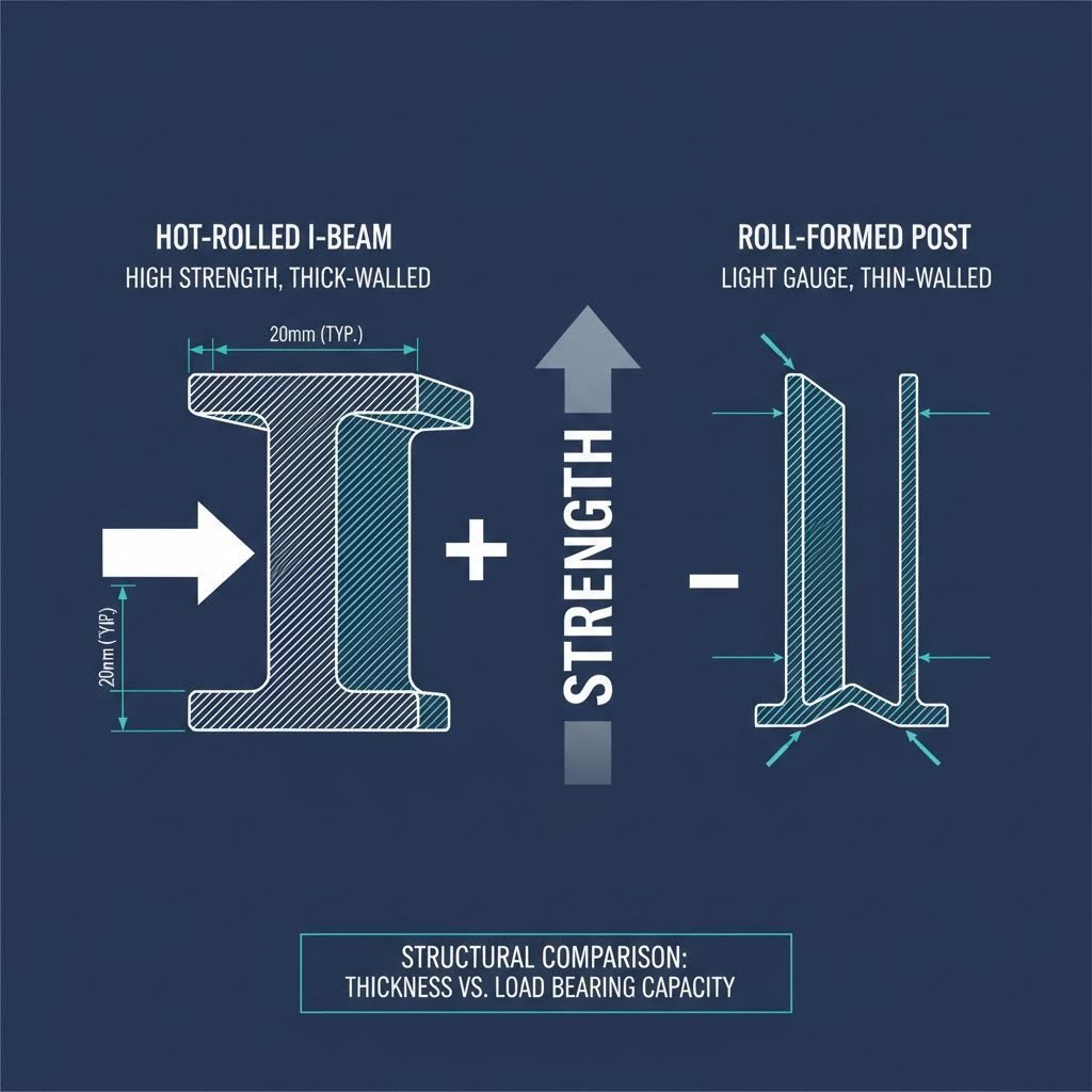 Structural I beam vs roll formed steel strength comparison diagram