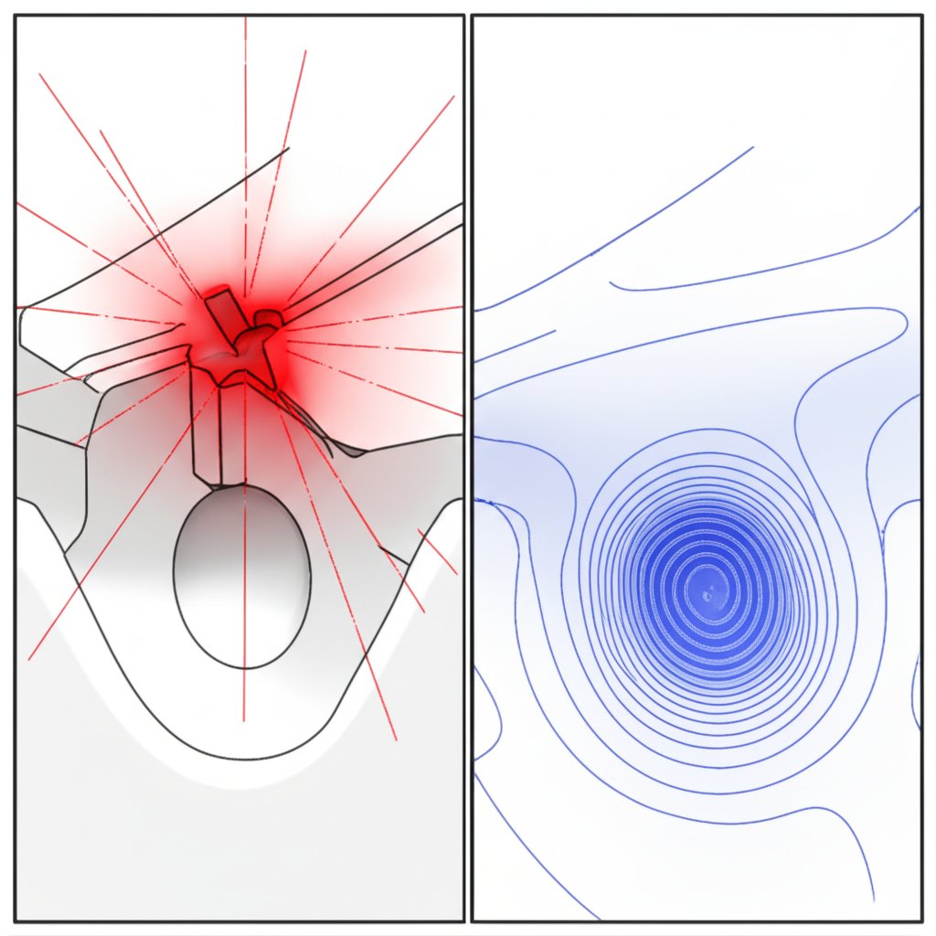 an infographic comparing stress concentration in a poorly designed part versus a well designed one with fillets