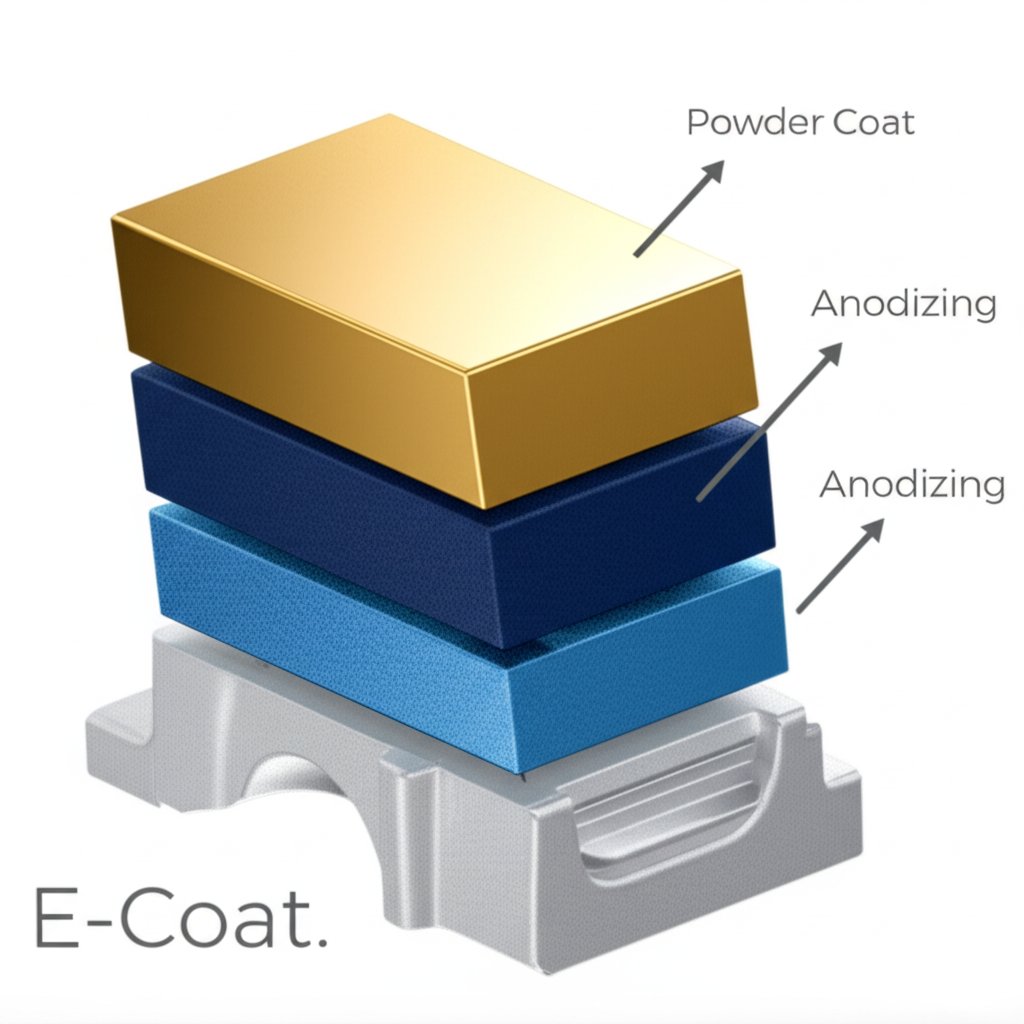 diagram showing different surface finish layers applied to a die cast component