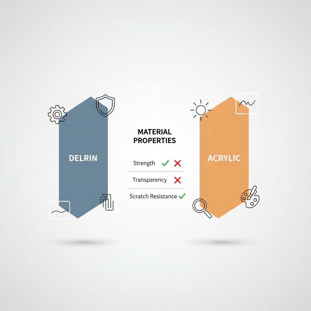 infographic comparing the core properties of delrin and acrylic plastic