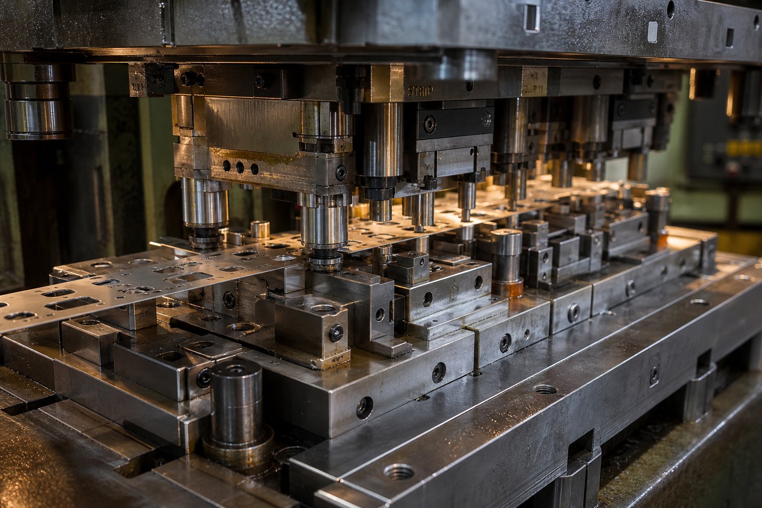 a multi station progressive die set showing sequential forming stations engineered for high volume metal part production