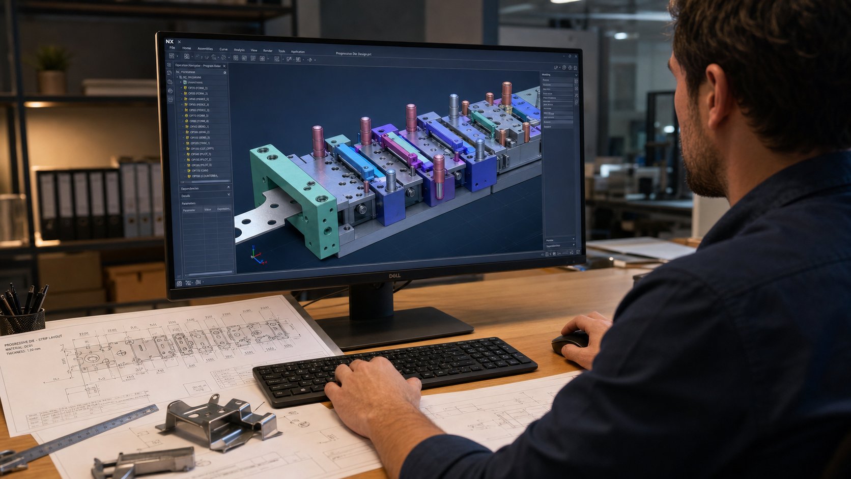 progressive die strip layout development combines 3d modeling with forming simulation to validate station sequences before tool build