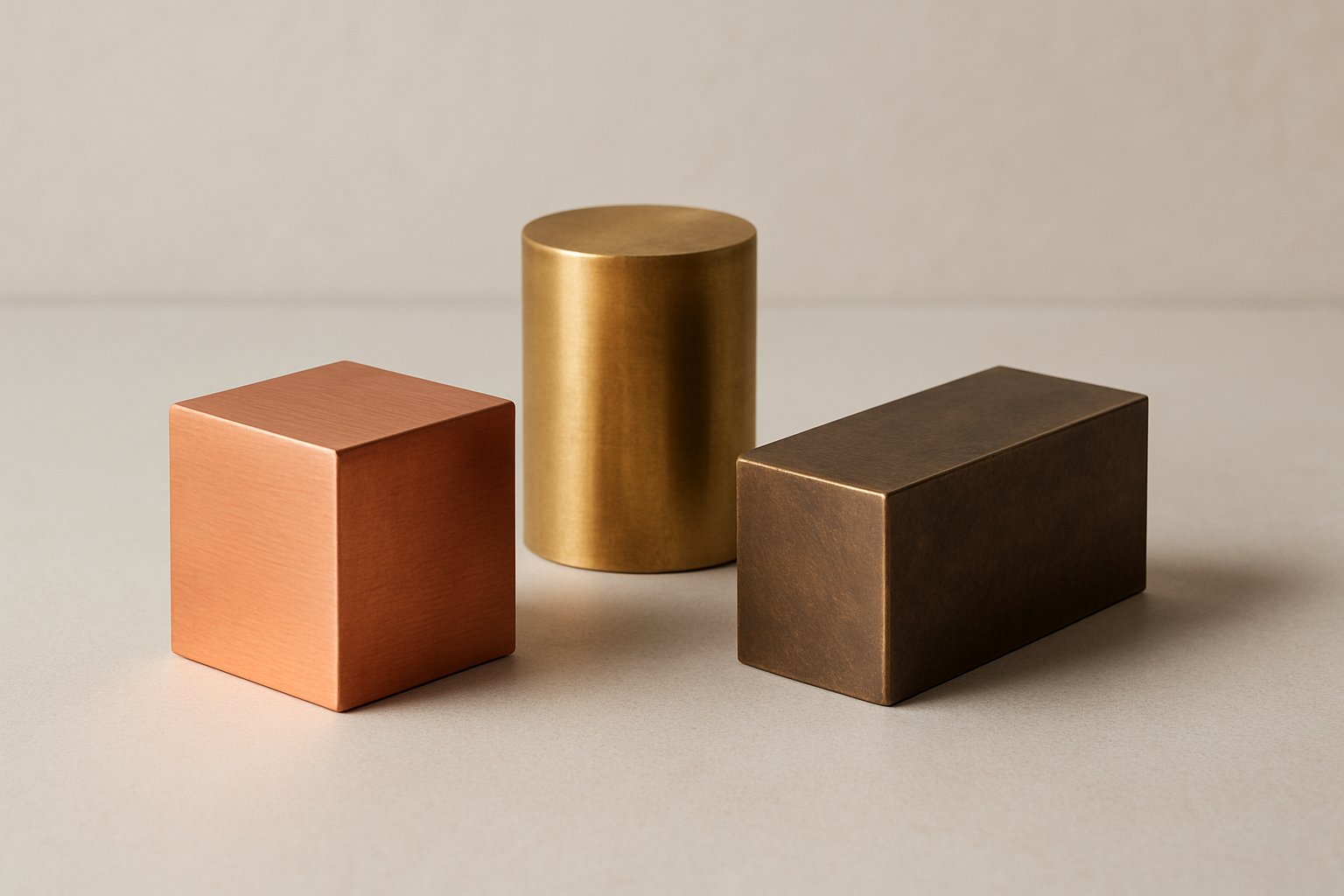 pure copper compared with brass and bronze