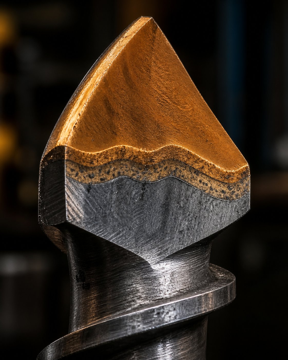 close up of an extrusion screw flight showing protective surface coatings that resist abrasive and corrosive wear