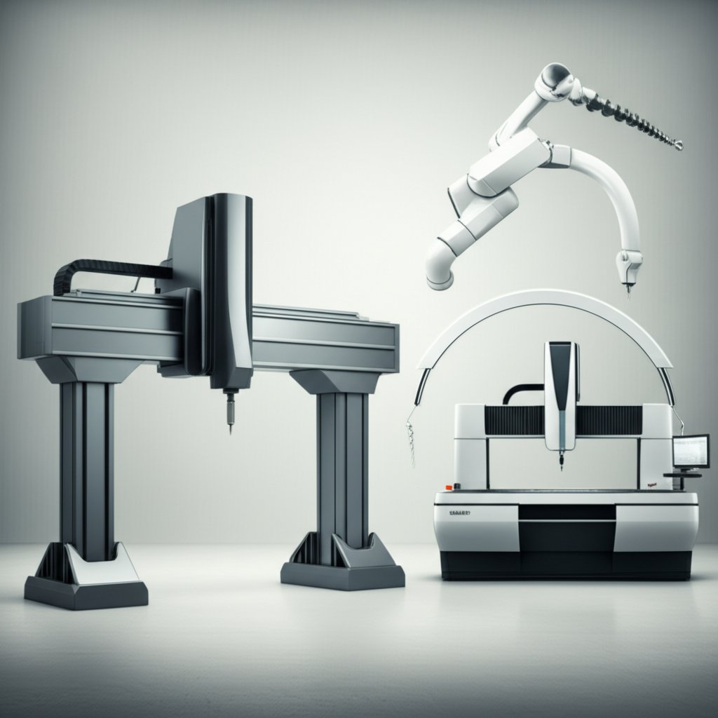 abstract visual of various cmm types used in manufacturing for quality control