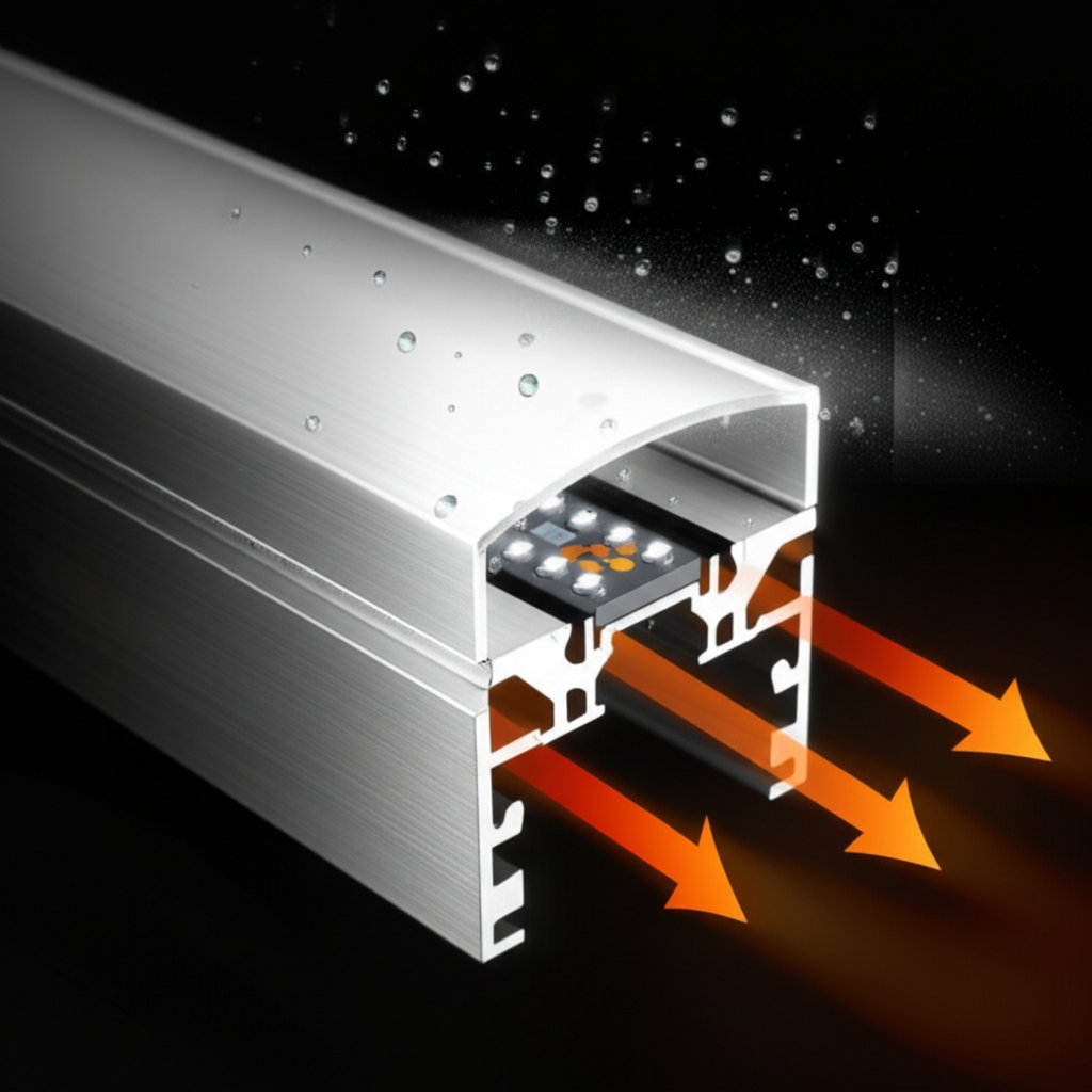 diagram showing the protective and heat dissipating functions of an led profile