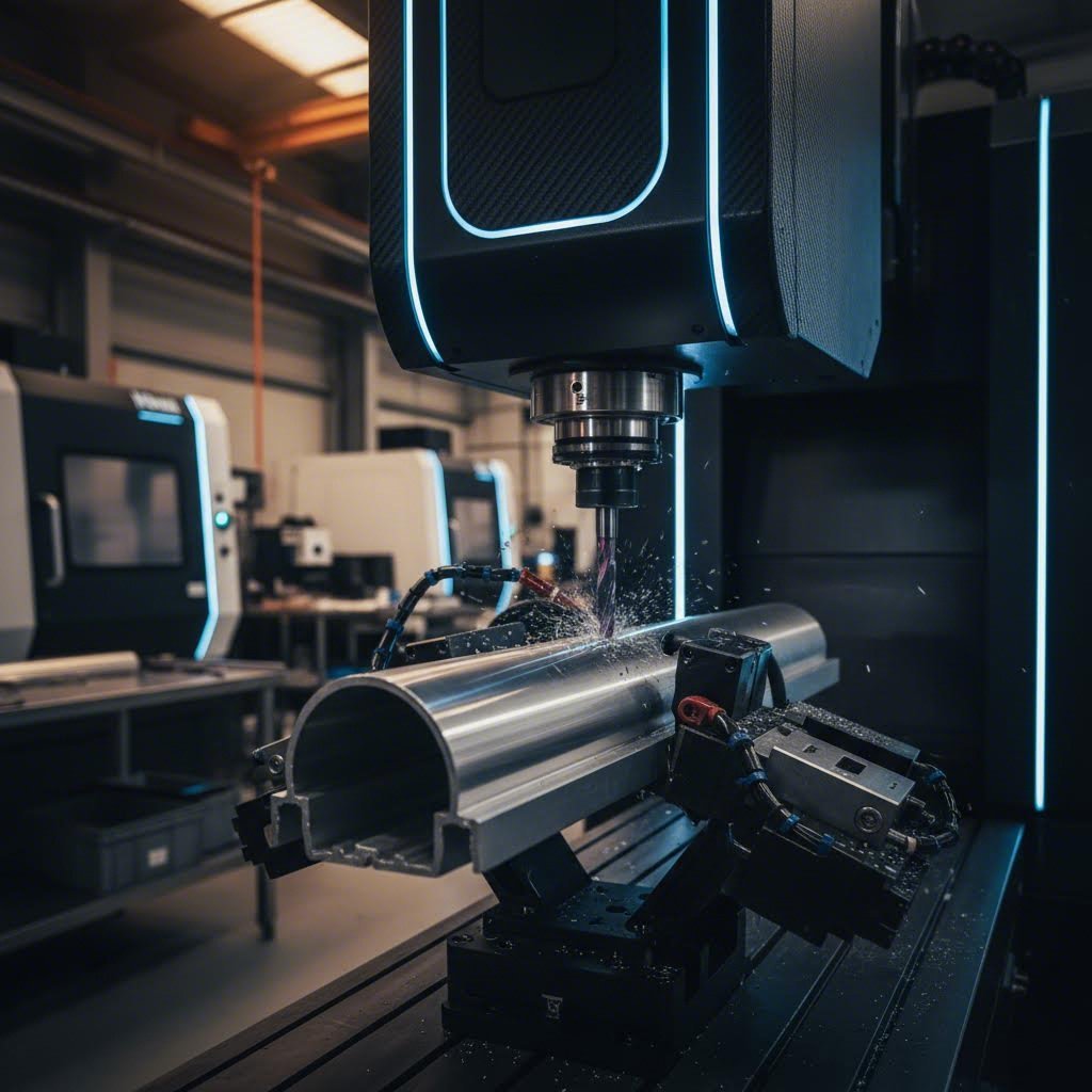 cnc machining centers perform precise drilling and cutting operations on curved aluminum extrusions