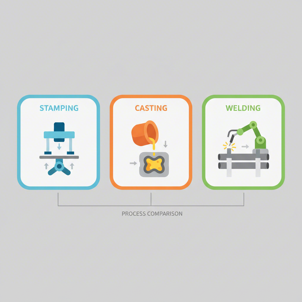 diagram showing stamped steel cast aluminum and tubular manufacturing processes