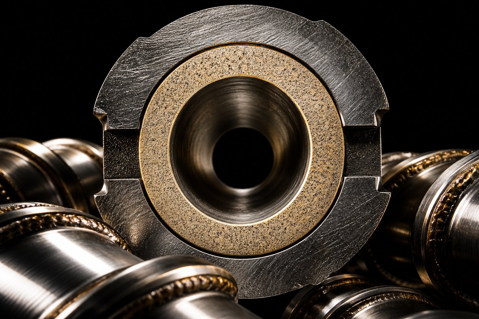 bimetallic barrel cross section revealing the wear resistant inner liner bonded to the structural steel outer shell