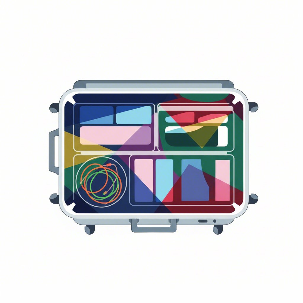 illustration of a well organized suitcase using mesh bags for travel