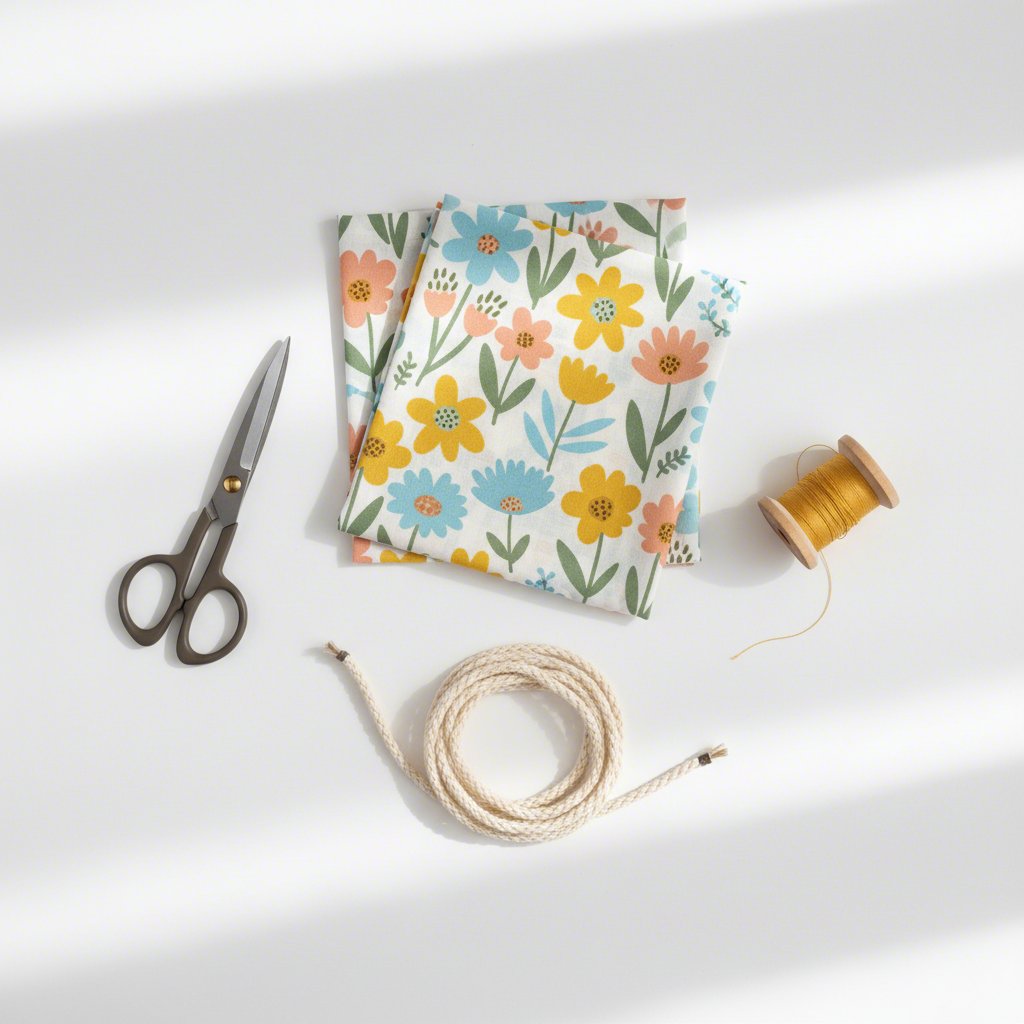 materials needed for sewing a simple unlined drawstring bag for beginners