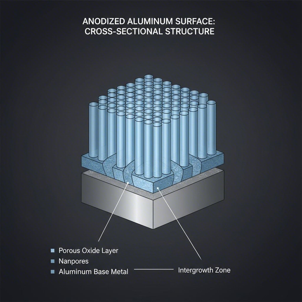 anodized aluminum surface showing integrated oxide layer structure