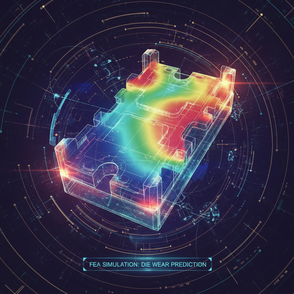 conceptual visualization of a finite element analysis for die wear prediction