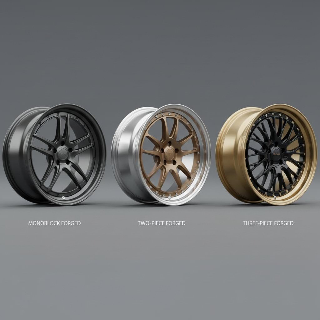 comparison of monoblock two piece and three piece wheel constructions