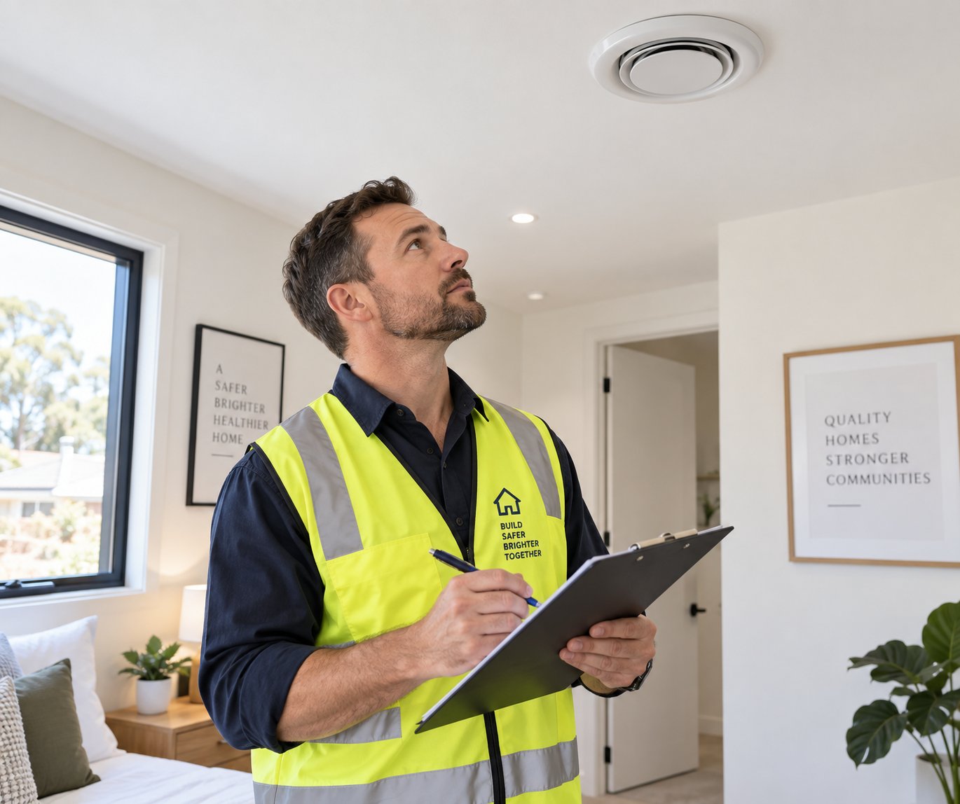 building control officers verify ventilation installations against minimum airflow rates and commissioning documentation before sign off
