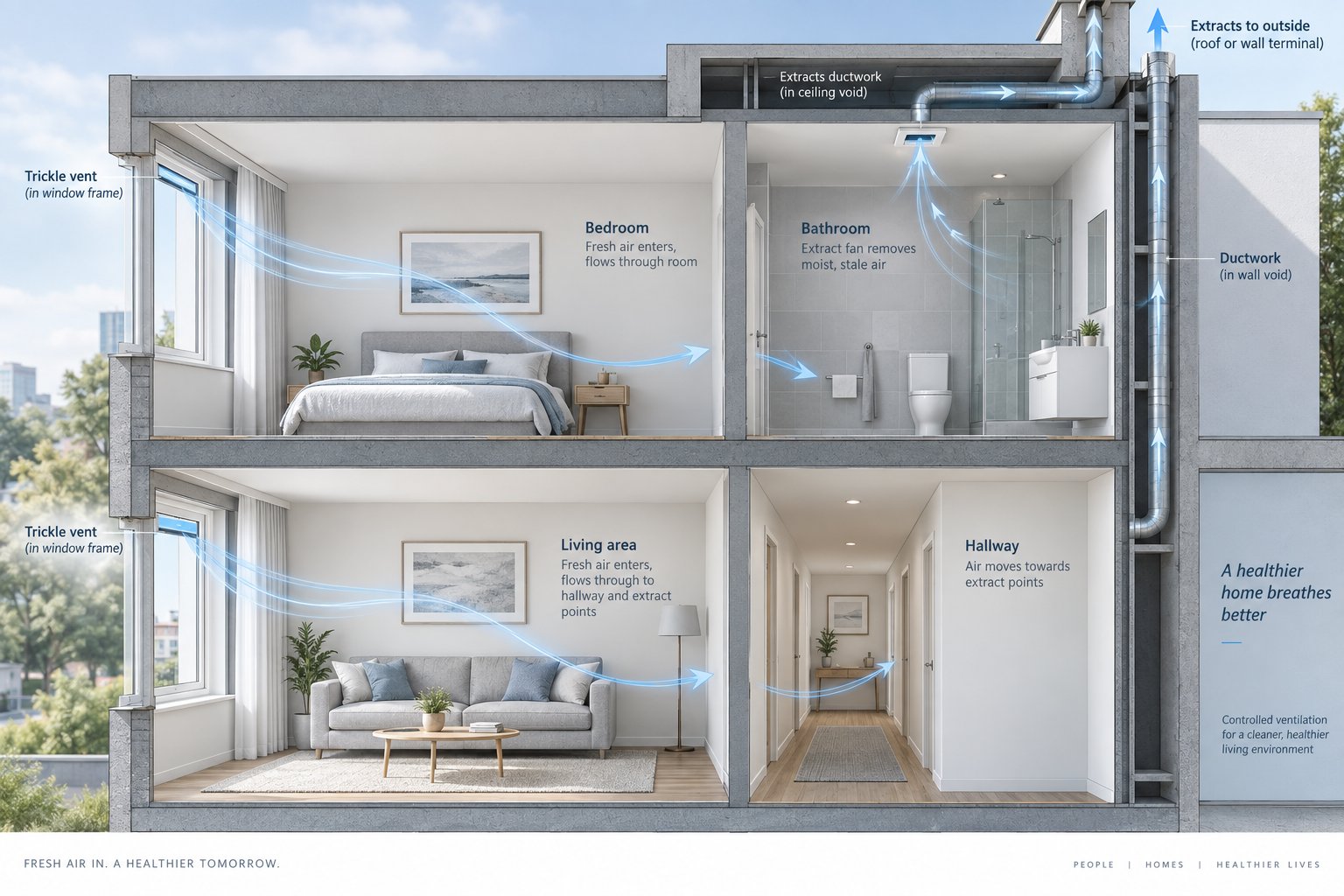 part f building regulations require adequate ventilation in every dwelling through specified systems airflow rates and background ventilators