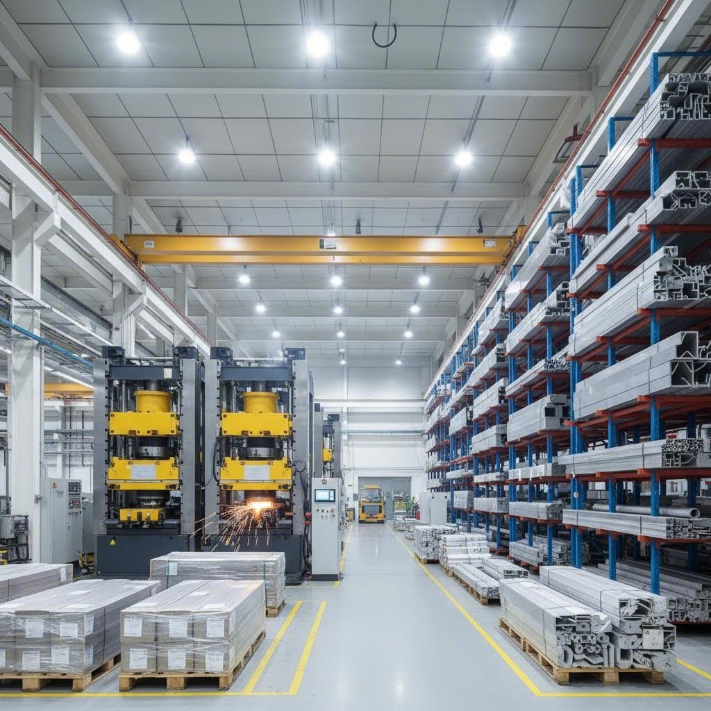 aluminum extrusion manufacturing facility with multiple press capacities