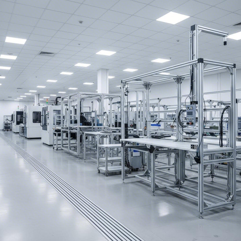 aluminum slotted extrusion profiles assembled into modular industrial structures