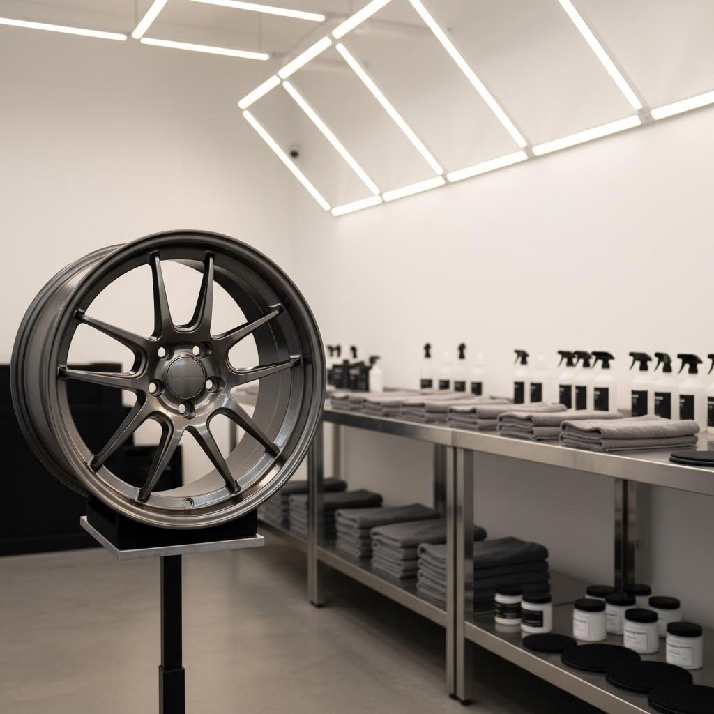 properly organized workspace with essential tools for diy ceramic wheel coating application