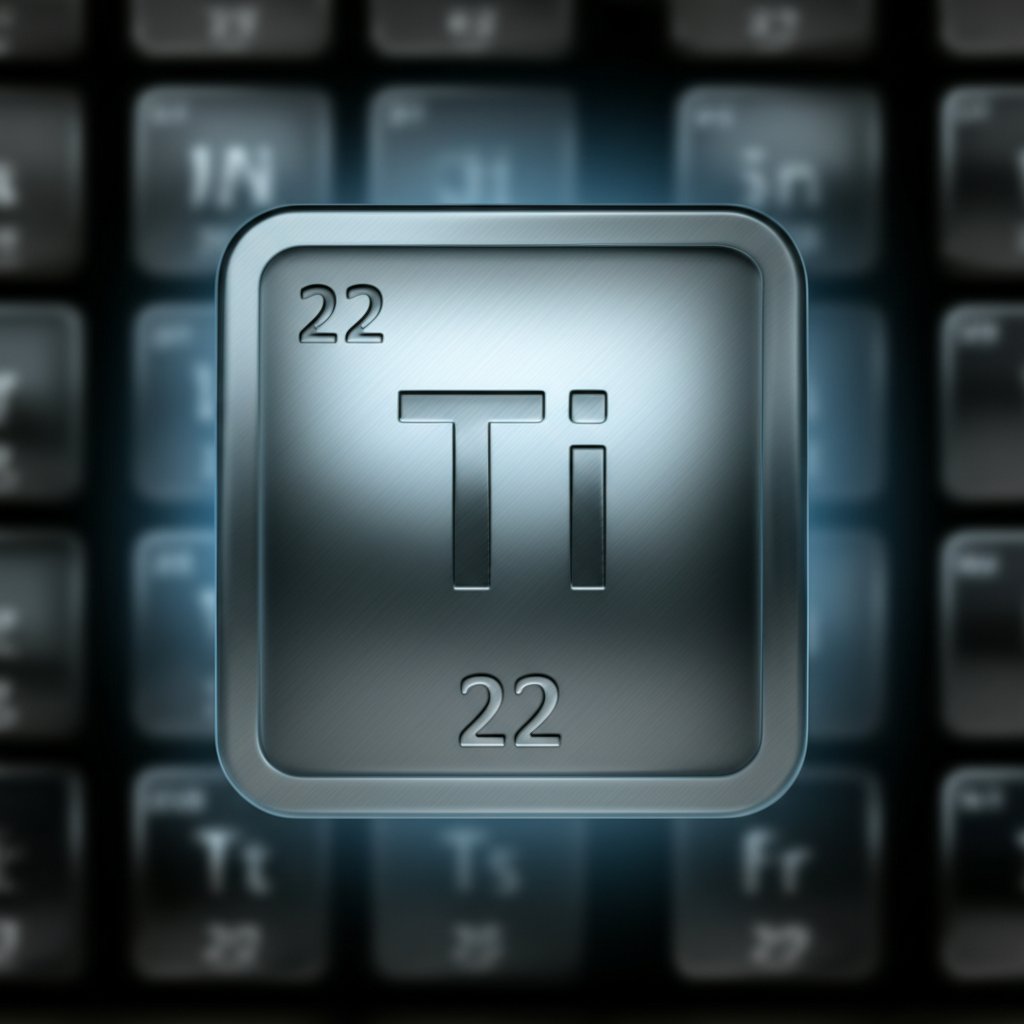 titanium's place on the periodic table highlighting its atomic number and metallic appearance