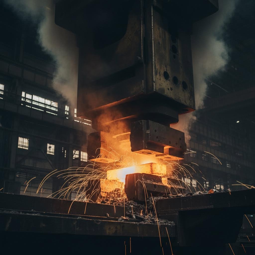 high tonnage forging press shaping heated aluminum into custom wheel blanks