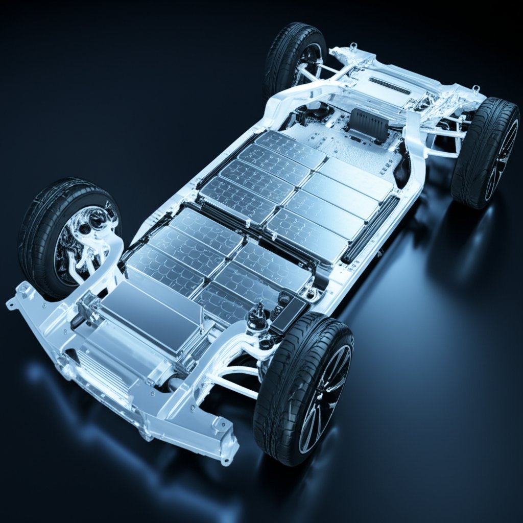 illustration of a lightweight aluminum alloy structure in an electric vehicle