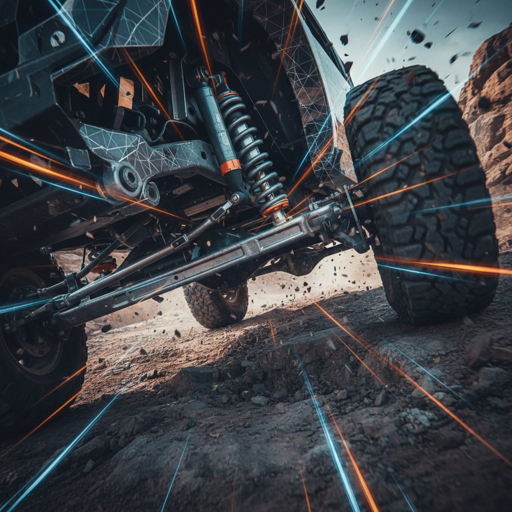 conceptual image of a control arm absorbing impact during off road driving