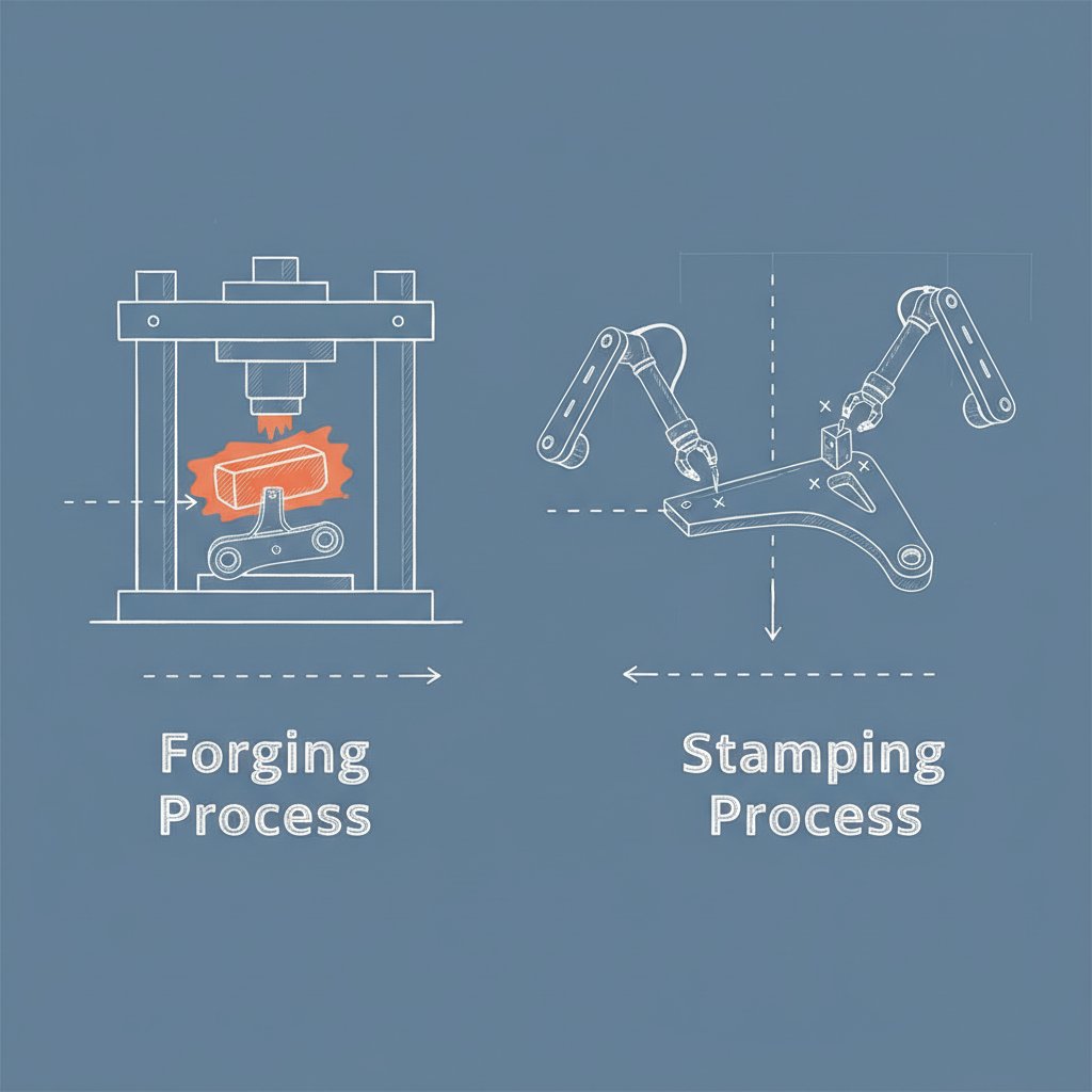 diagram illustrating the forging manufacturing process versus the stamping process