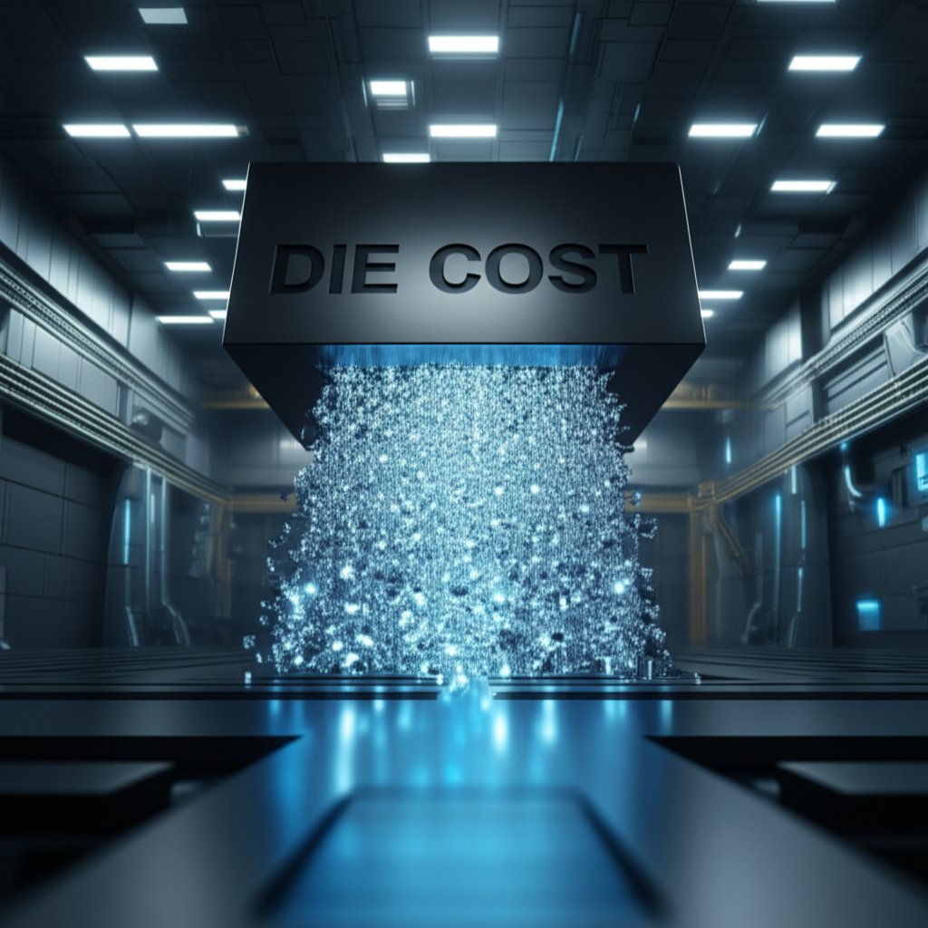 an abstract representation of cost amortization where a single tooling investment is spread across high volume production