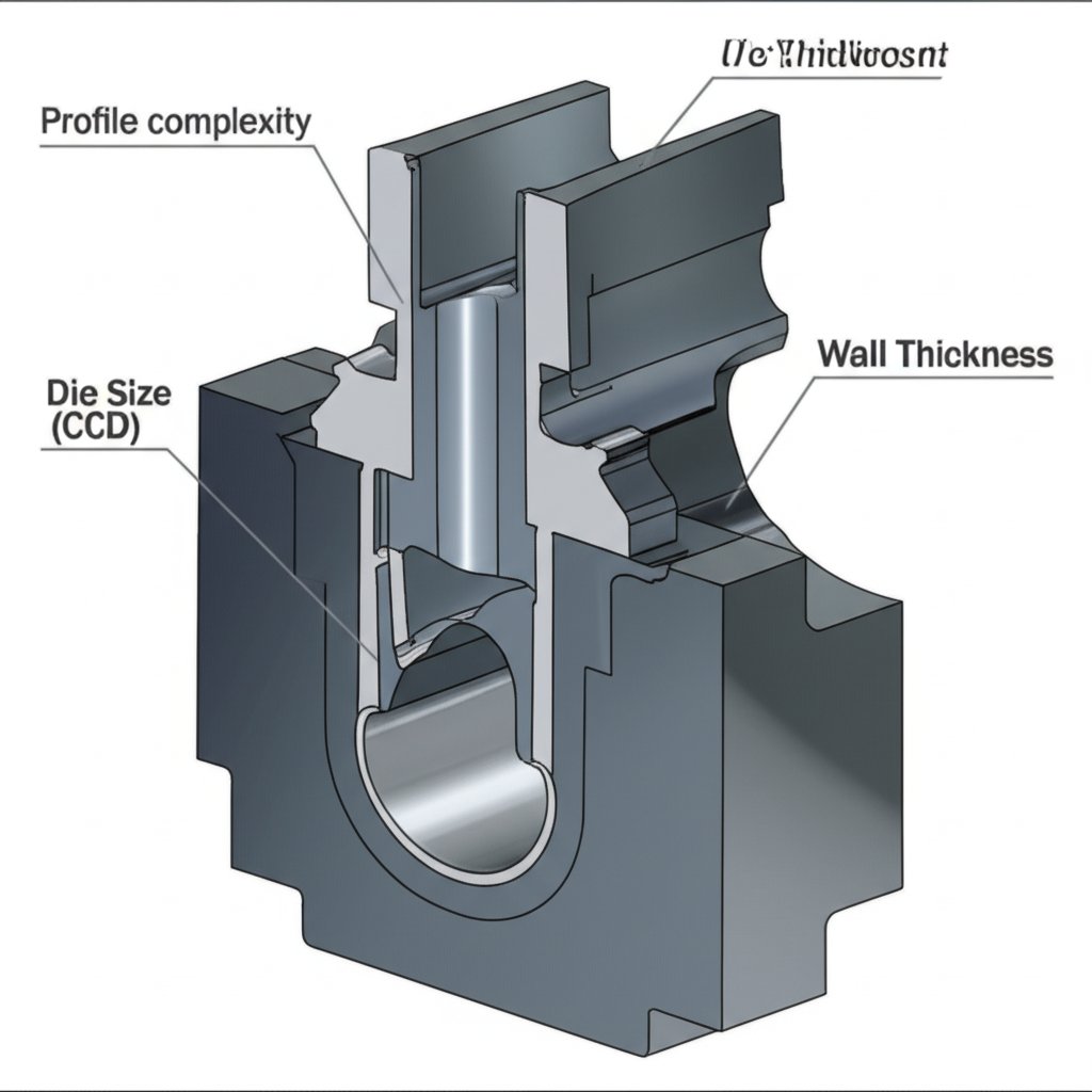 diagram illustrating the key factors that determine the initial cost of a custom aluminum extrusion die