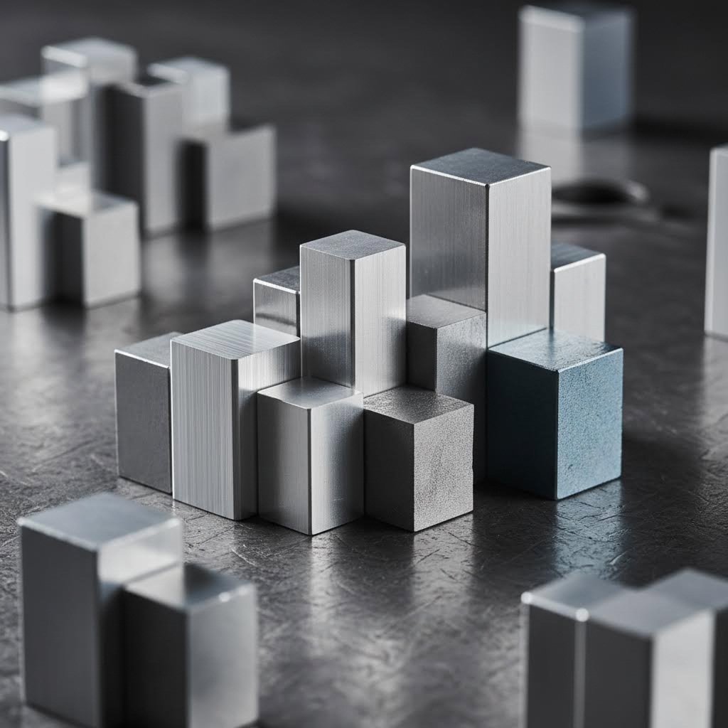 various aluminum alloy samples showing different finishes and material properties