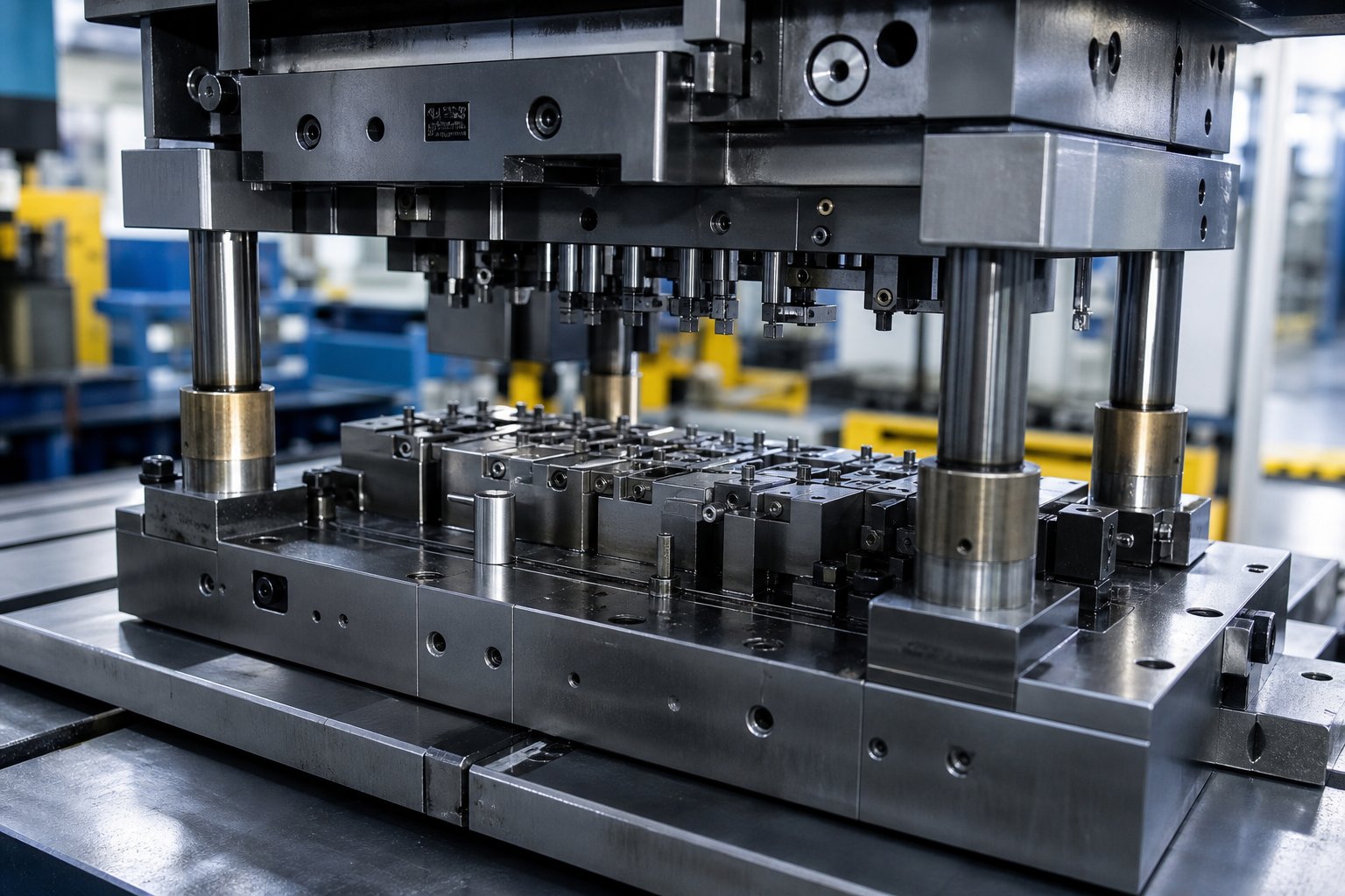 progressive stamping die assembly showing precision machined components used in high volume sheet metal production