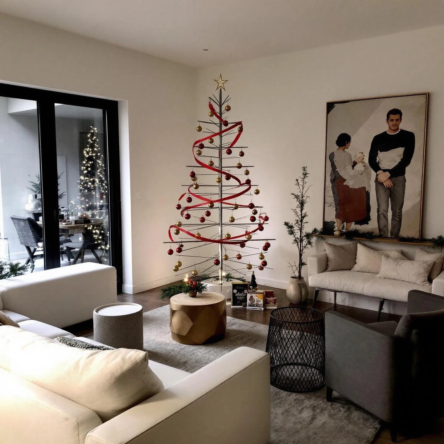 modern decor featuring a sleek aluminum christmas tree as a festive centerpiece