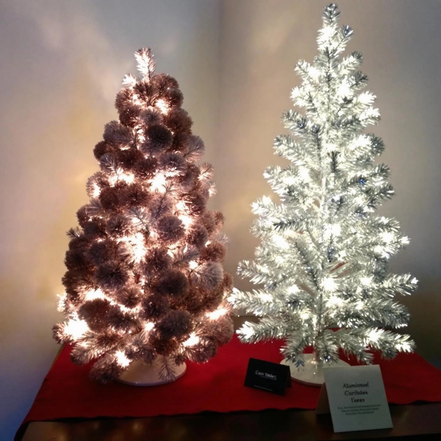 pom pom and silver aluminum christmas tree styles showcasing vintage charm