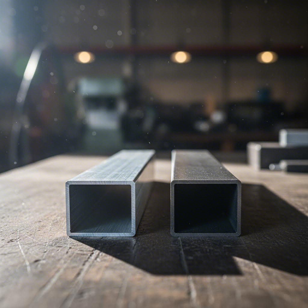 visual comparison between aluminum and steel rectangular tubing materials