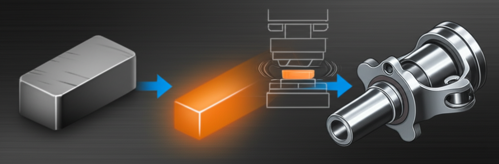 infographic showing the step by step forging process of a universal joint yoke