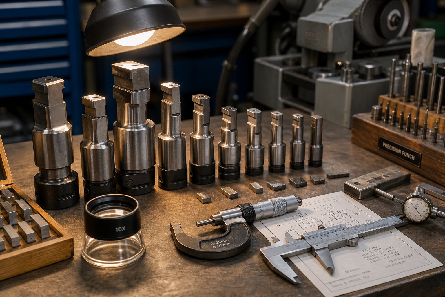 info-1-1 progressive die punch components during scheduled preventive maintenance and sharpening service