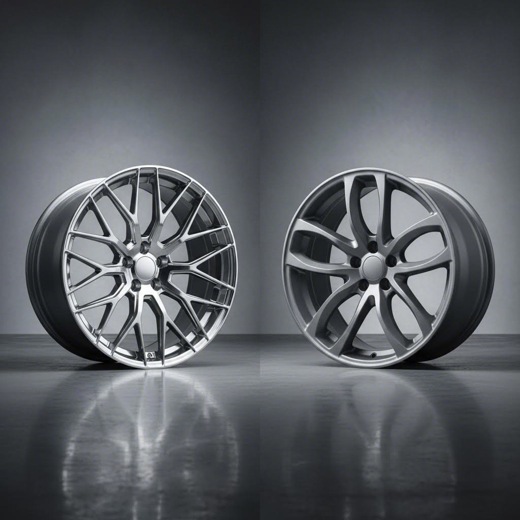 forged versus cast wheel construction showing visible quality differences in spoke detail and finish