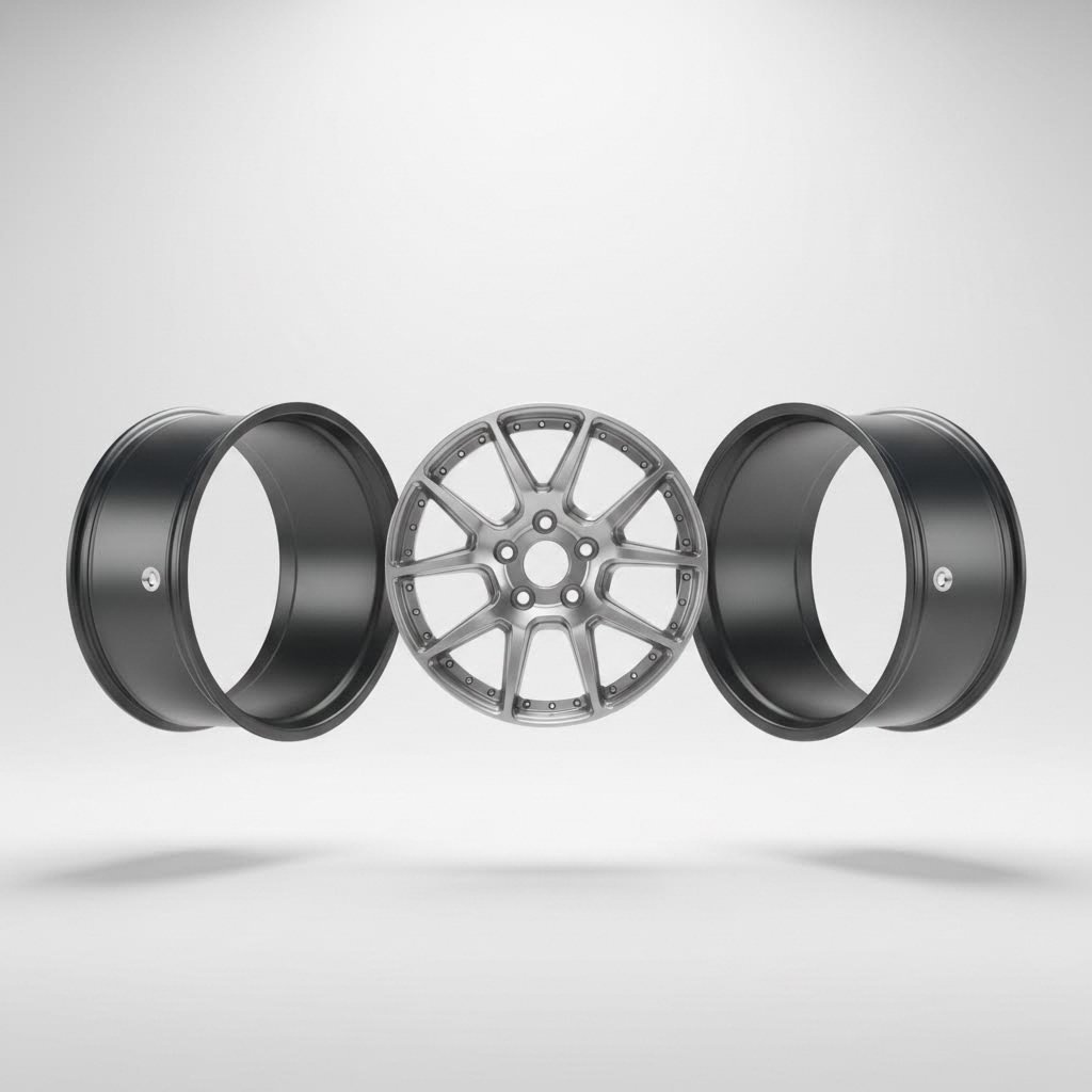 three piece forged wheel construction allows individual component customization and replacement