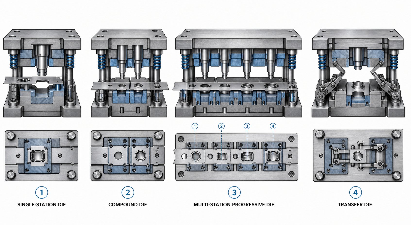info-1-1 four main stamping die types compared simple compound progressive