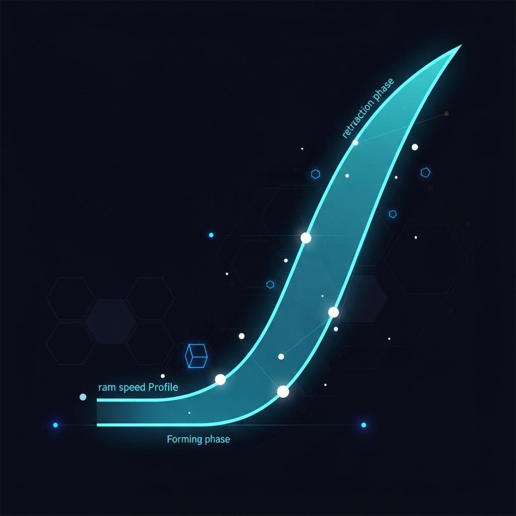 Servo press ram velocity profile optimizing metal flow for deep draw components