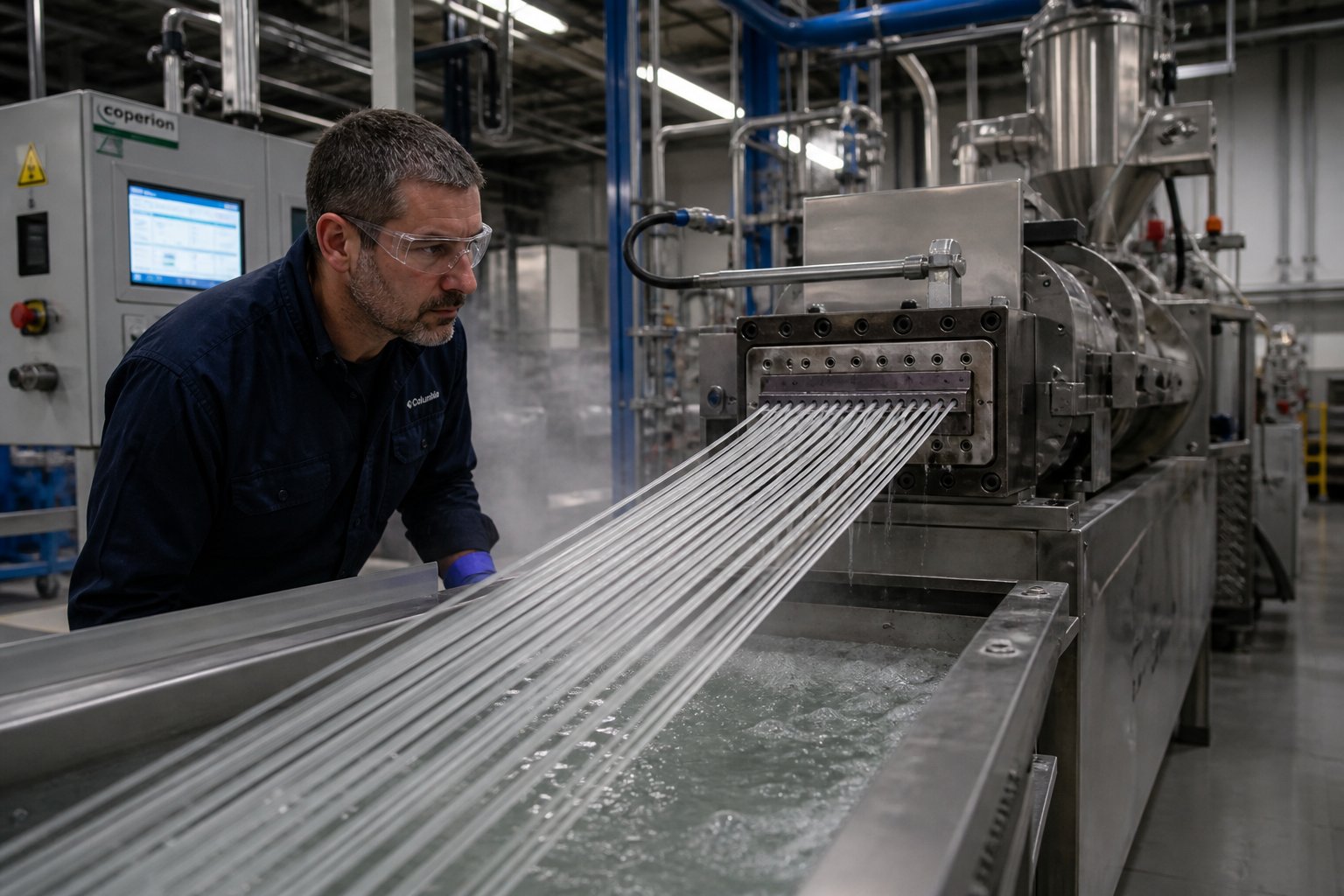monitoring strand formation and cooling on a filler masterbatch extrusion line to prevent common pelletizing defects