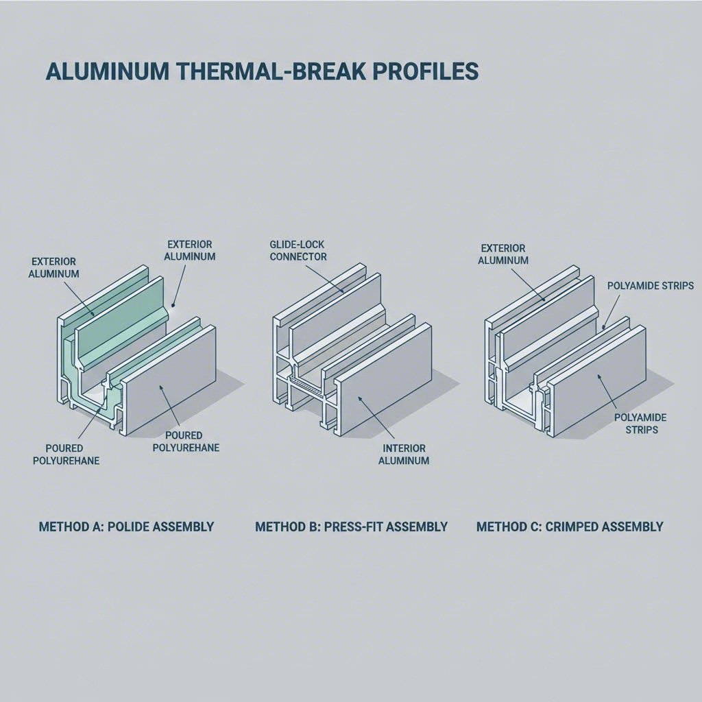 comparison of polyamide strip pour and debridge and strut thermal break methods
