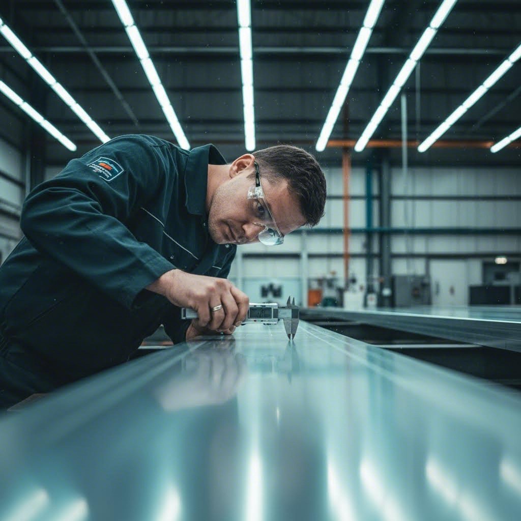 quality inspection of thermal break aluminum profiles at manufacturing facility