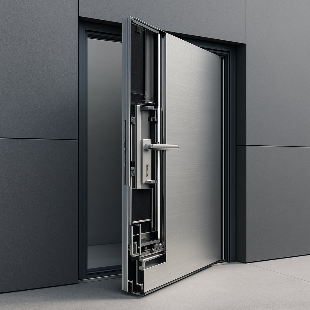 thermal break and security concepts in an aluminium door profile