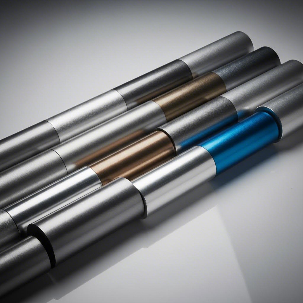 aluminum alloy billets representing different extrusion grade materials for engineering applications