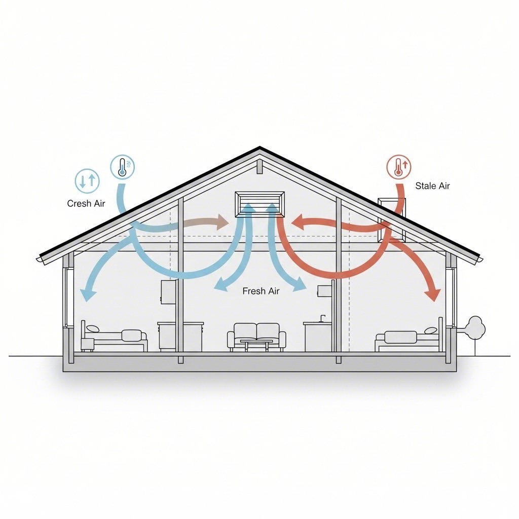 passive airflow cycle through trickle vents using natural pressure differentials