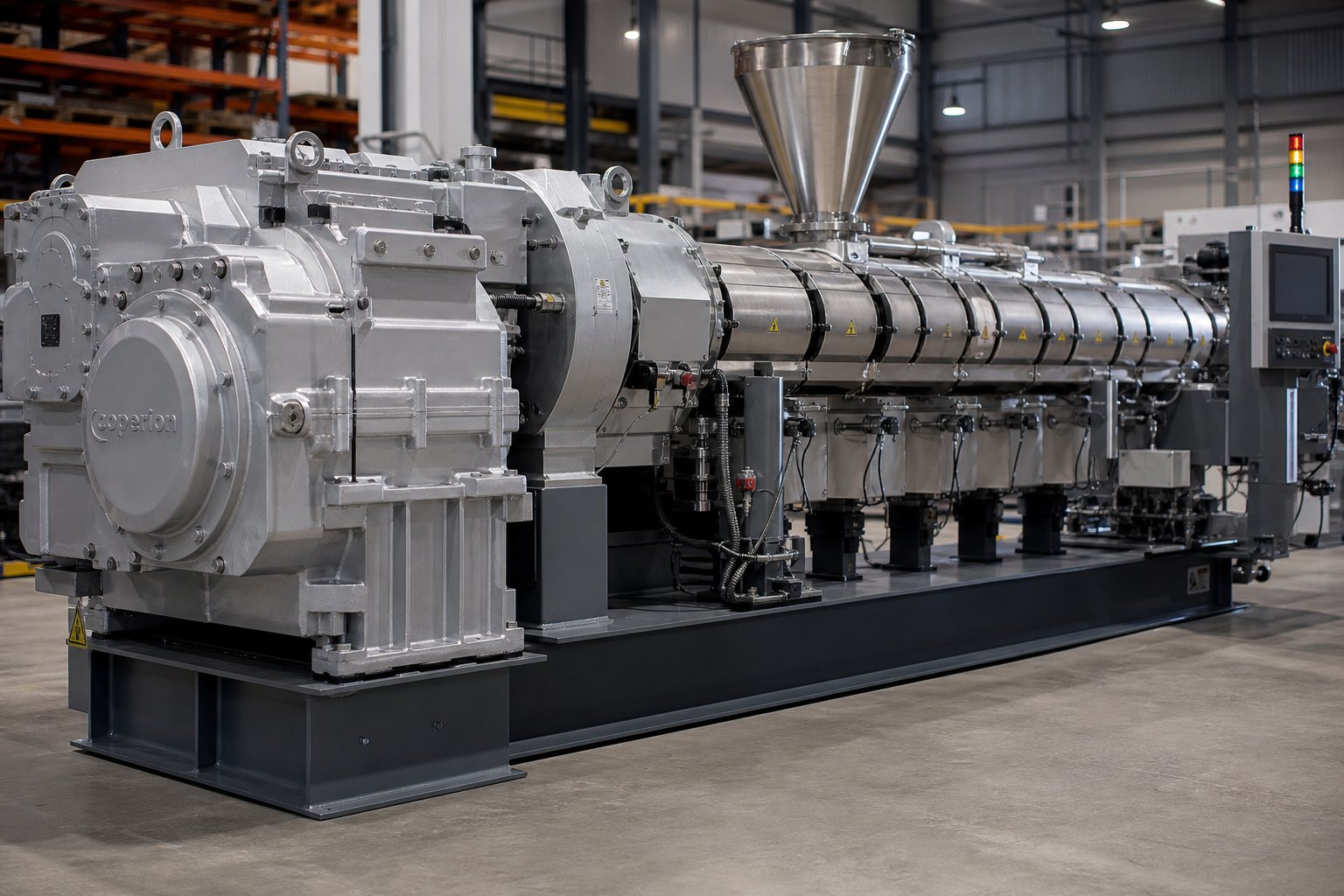 a production scale twin screw extruder ready for evaluation on the used equipment market