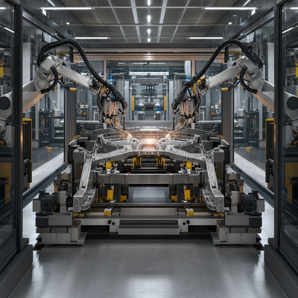 robotic laser welding in automotive chassis production